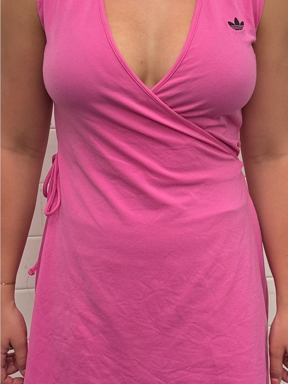 ADIDAS  Pickle/Tennis Pink Sleeveless Wrap Dress w/Blk. Shoulder Stripes NWT M